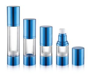 Bouteille de pompe sans air bleue 100ml avec tasse en aluminium